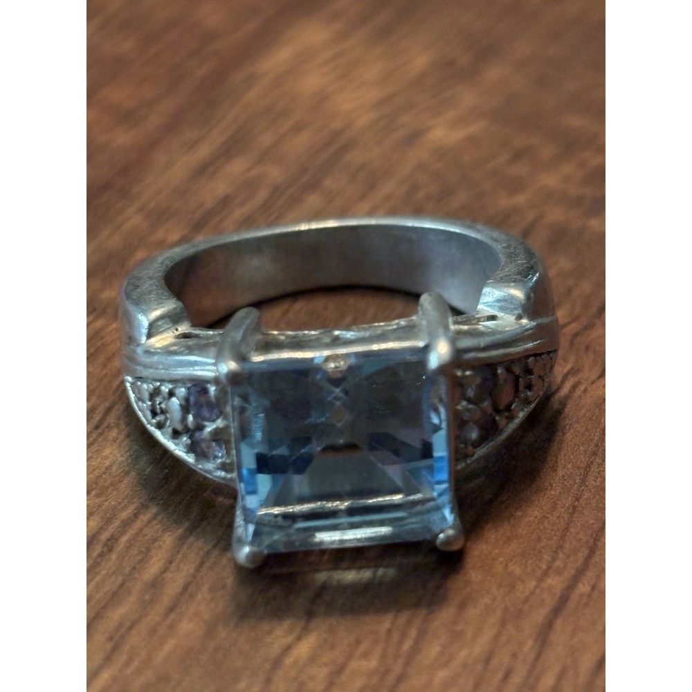 Blue Topaz And Tanzanite Ring Sterling Silver Size 6.75